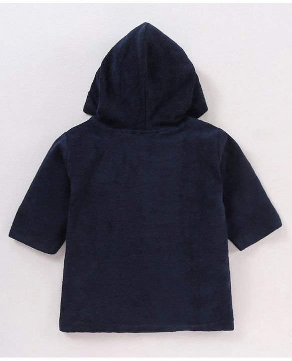 Babyhug Cotton Full Sleeves Dino Embroidery Hooded Bath Rob - Navy