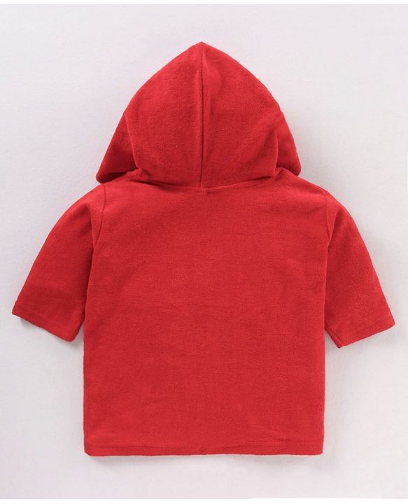 Babyhug Cotton Full Sleeves Airplane Embroidery Hooded Bath Rob - Red