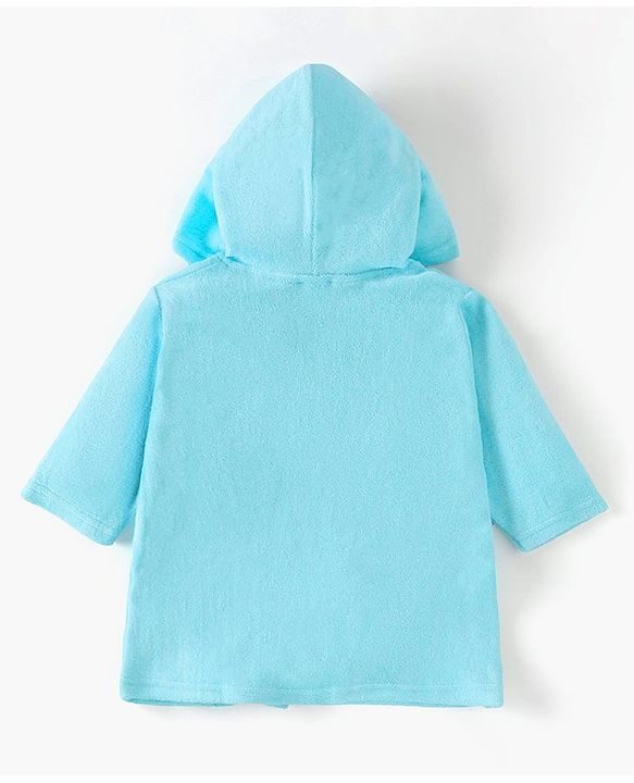 Babyhug Cotton Full Sleeves Zebra Embroidery Hooded Bath Rob - Aqua