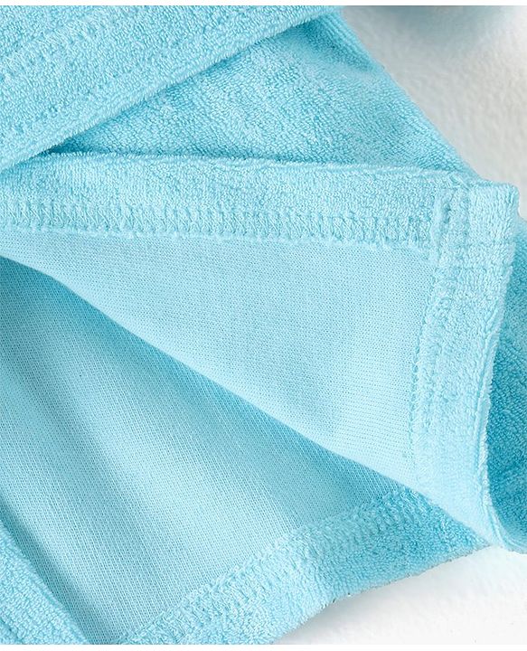 Babyhug Cotton Full Sleeves Zebra Embroidery Hooded Bath Rob - Aqua