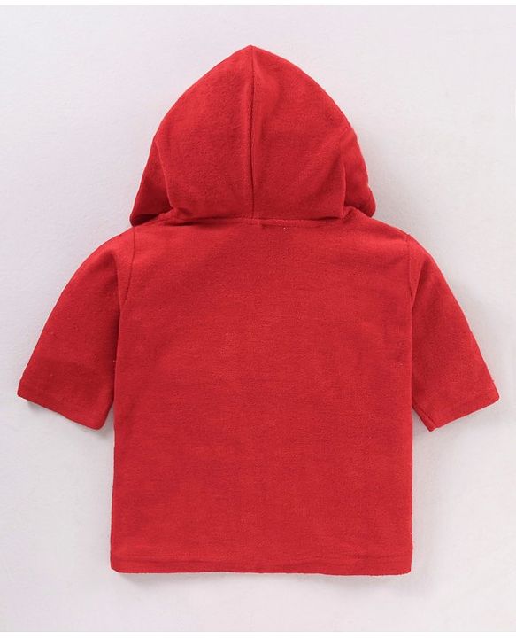 Babyhug Cotton Full Sleeves Whale Embroidery Hooded Bath Robe - Red
