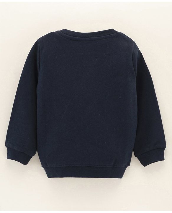 Babyhug Full Sleeves Sweatshirt With Sequence Embroidery & Bow Detailing- Navy
