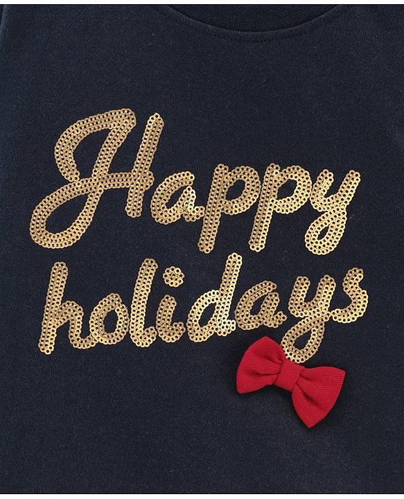 Babyhug Full Sleeves Sweatshirt With Sequence Embroidery & Bow Detailing- Navy