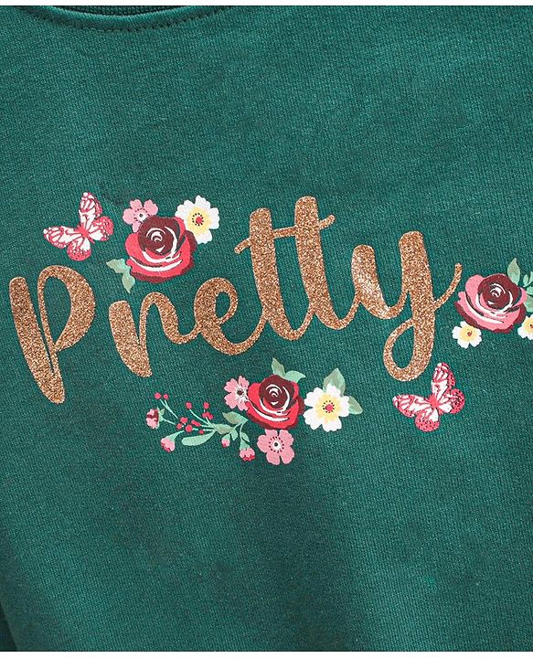 Babyhug Full Sleeves Cotton Knit Sweatshirt With Glitter Graphics Print - Green