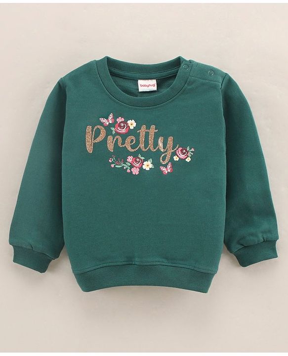 Babyhug Full Sleeves Cotton Knit Sweatshirt With Glitter Graphics Print - Green