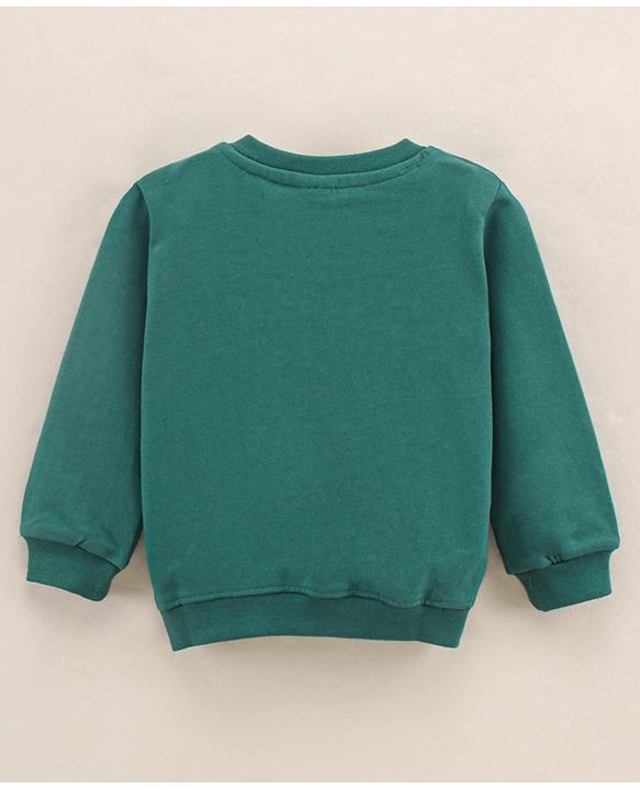 Babyhug Full Sleeves Cotton Knit Sweatshirt With Glitter Graphics Print - Green