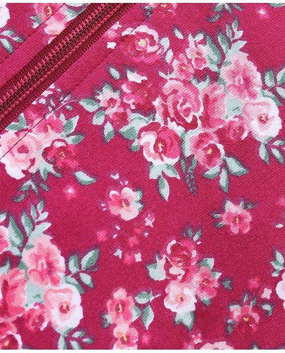 Babyhug Cotton Knit Full Sleeves Hooded Jacket Floral Print - Maroon