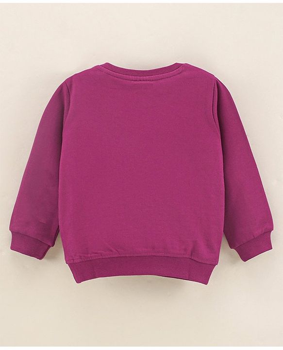 Babyhug Full Sleeves Knit Sweatshirt Penguin Print & Sequin Applique - Violet