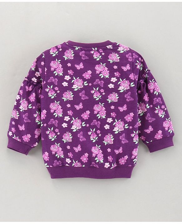 Babyhug Full Sleeve Sweatshirt Floral Print with Frill Detailing - Violet
