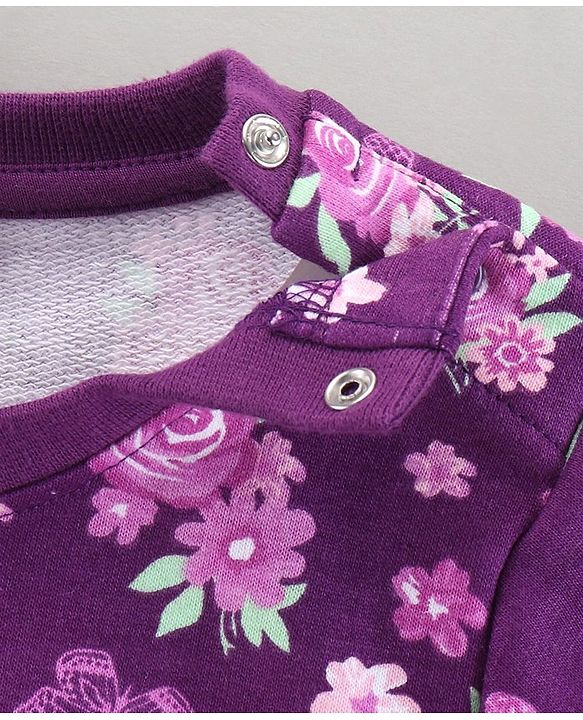 Babyhug Full Sleeve Sweatshirt Floral Print with Frill Detailing - Violet