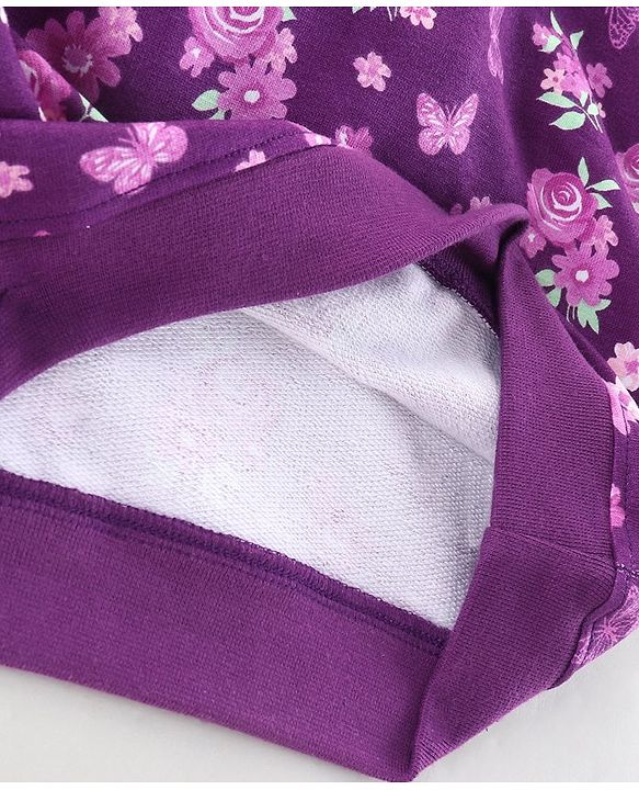Babyhug Full Sleeve Sweatshirt Floral Print with Frill Detailing - Violet