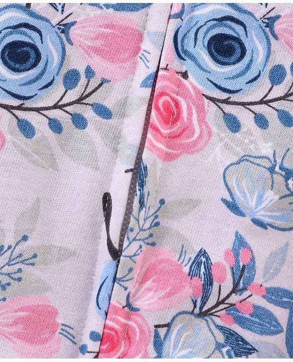 Babyhug Full Sleeves Hooded Sweat Jacket Floral Print - Grey Pink