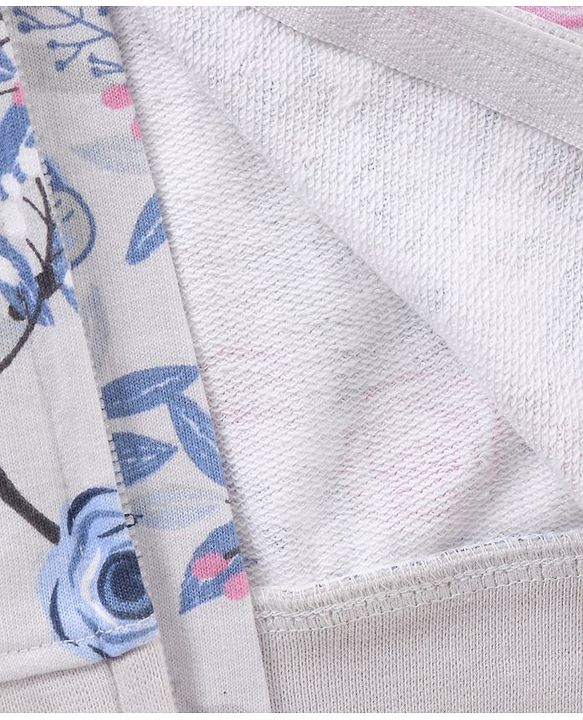 Babyhug Full Sleeves Hooded Sweat Jacket Floral Print - Grey Pink