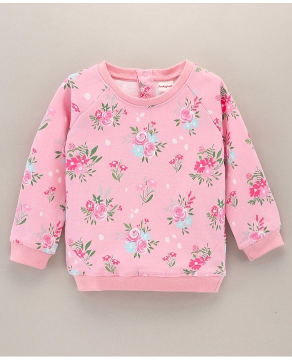 Babyhug Full Sleeves Sweatshirt Floral Print - Pink