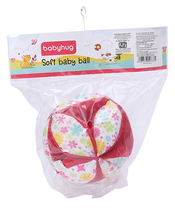 Babyhug Classic Clutch Soft Rattle Ball with Floral Print|Sensory Toy with Gentle Sound|Motor Skills, Visual Tracking & Tactile Exploration|Lightweight & Durable|BIS|0-24 Months|Red