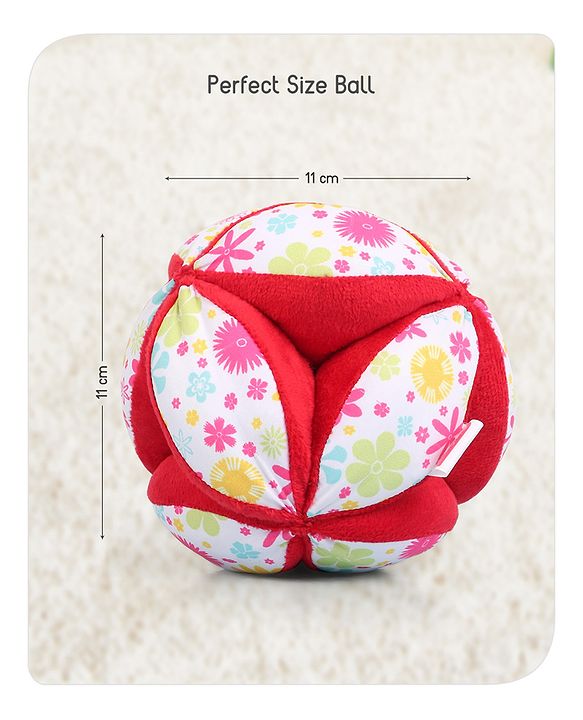 Babyhug Classic Clutch Soft Rattle Ball with Floral Print|Sensory Toy with Gentle Sound|Motor Skills, Visual Tracking & Tactile Exploration|Lightweight & Durable|BIS|0-24 Months|Red