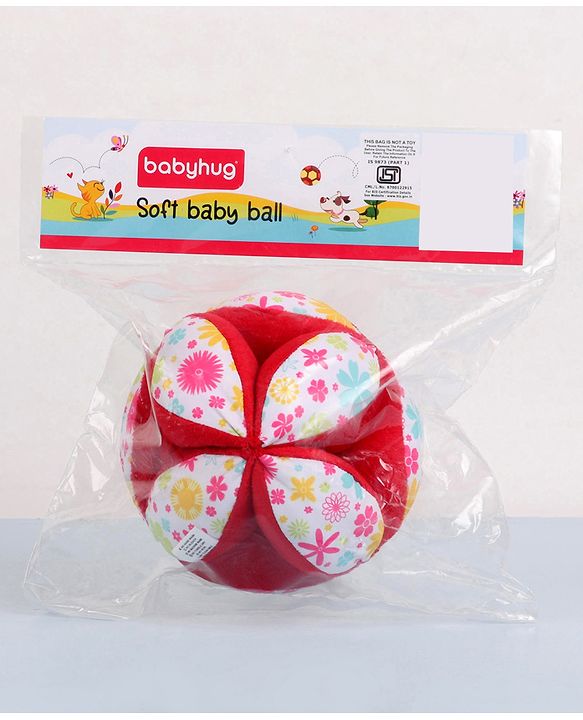 Babyhug Classic Clutch Soft Rattle Ball with Floral Print|Sensory Toy with Gentle Sound|Motor Skills, Visual Tracking & Tactile Exploration|Lightweight & Durable|BIS|0-24 Months|Red