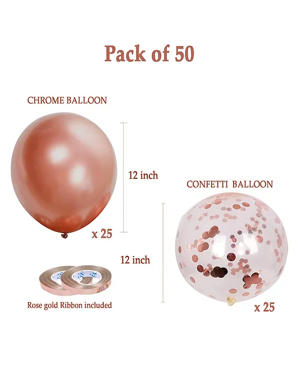 Rose Gold Metallic Chrome Balloons,60 Pack Rose Gold Confetti