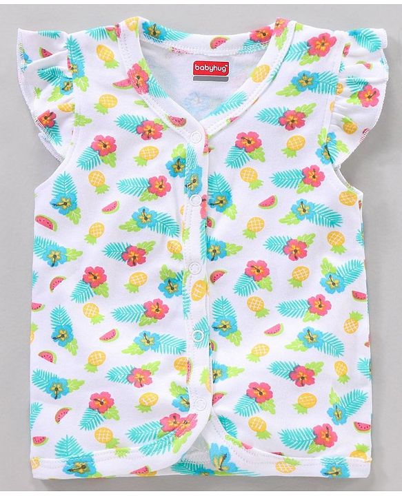 Babyhug 100% Cotton Sleeveless Stripe & Floral Printed Vest Pack Of 3 - Yellow Blue & White