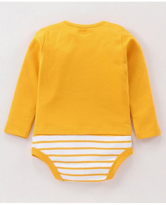 Babyhug 100% Cotton Full Sleeves Onesie Bear Print - Mustard
