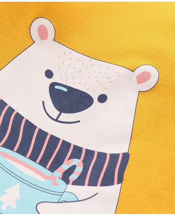 Babyhug 100% Cotton Full Sleeves Onesie Bear Print - Mustard