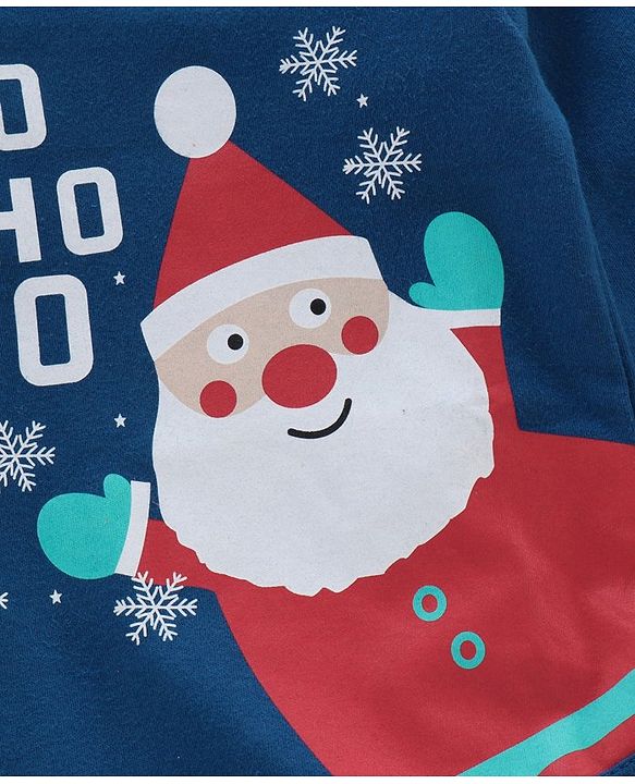 Babyhug 100% Cotton Full Sleeves Onesie Santa Print - Blue