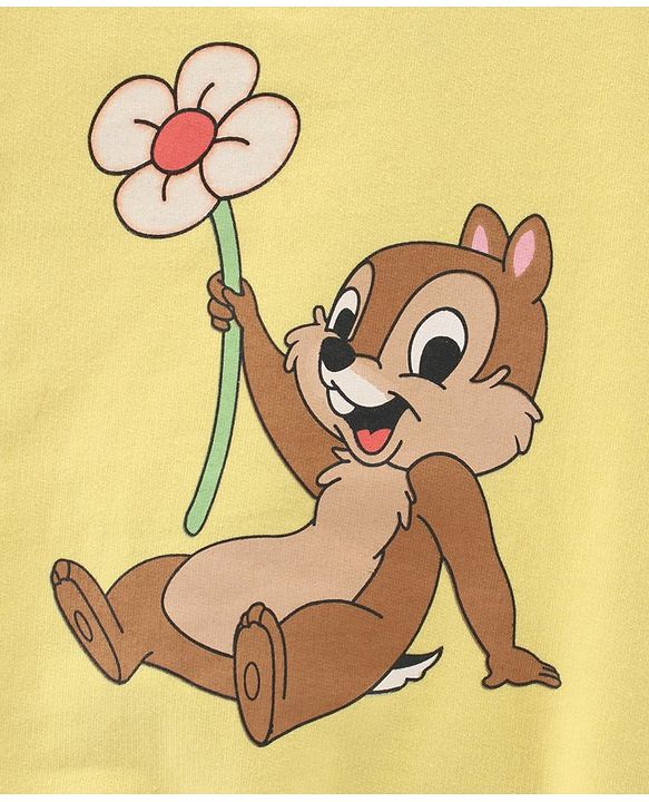 Babyhug Full Sleeves Knit Sweatshirt With 'Chip And Dale' Graphics & Balloon Sleeves - Yellow