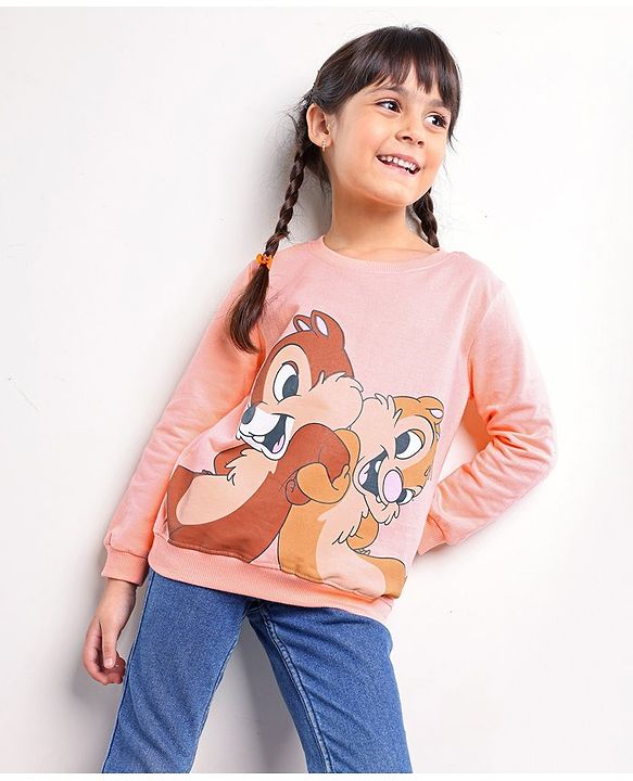 Babyhug Full Sleeves Knit Sweatshirt With Chip And Dale Print- Pink
