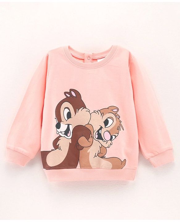 Babyhug Full Sleeves Knit Sweatshirt With Chip And Dale Print- Pink