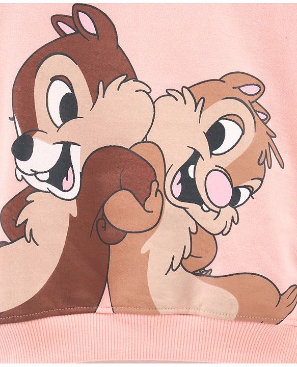 Babyhug Full Sleeves Knit Sweatshirt With Chip And Dale Print- Pink