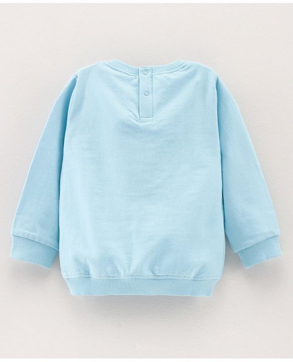 Babyhug Full Sleeves Knit Sweatshirt With Minnie Mouse Graphics- Sky Blue