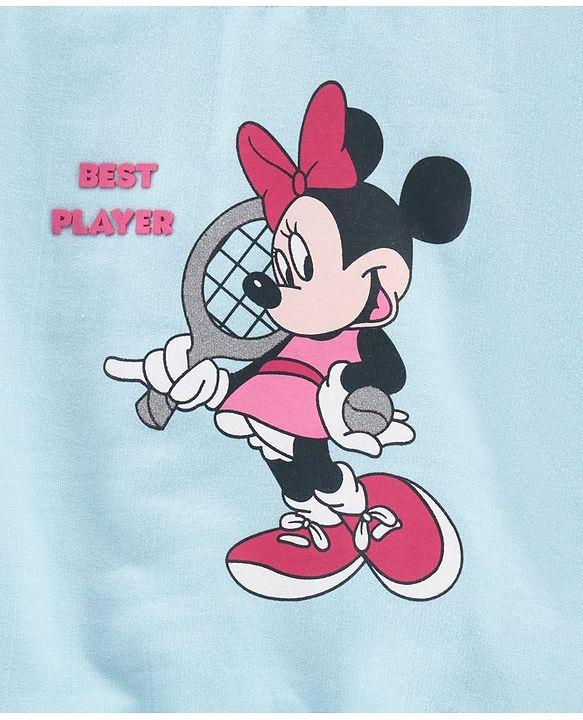 Babyhug Full Sleeves Knit Sweatshirt With Minnie Mouse Graphics- Sky Blue