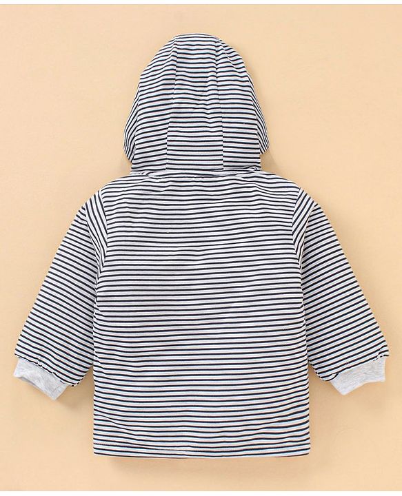 Babyhug Cotton Winter Wear Heart Patched Hooded T-Shirt and Dotted Lounge Pant - Navy Blue Pink