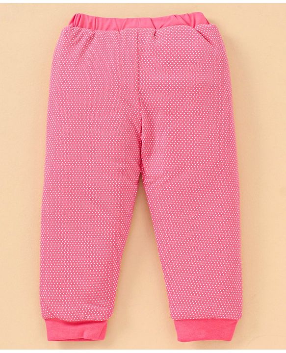 Babyhug Cotton Winter Wear Heart Patched Hooded T-Shirt and Dotted Lounge Pant - Navy Blue Pink