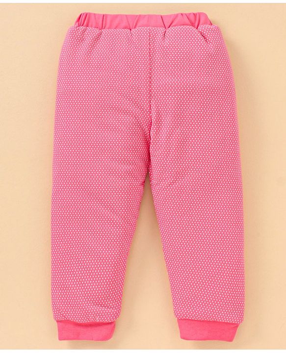 Babyhug Cotton Winter Wear Heart Patched Hooded T-Shirt and Dotted Lounge Pant - Navy Blue Pink