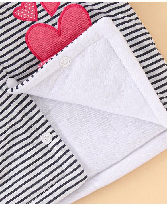Babyhug Cotton Winter Wear Heart Patched Hooded T-Shirt and Dotted Lounge Pant - Navy Blue Pink