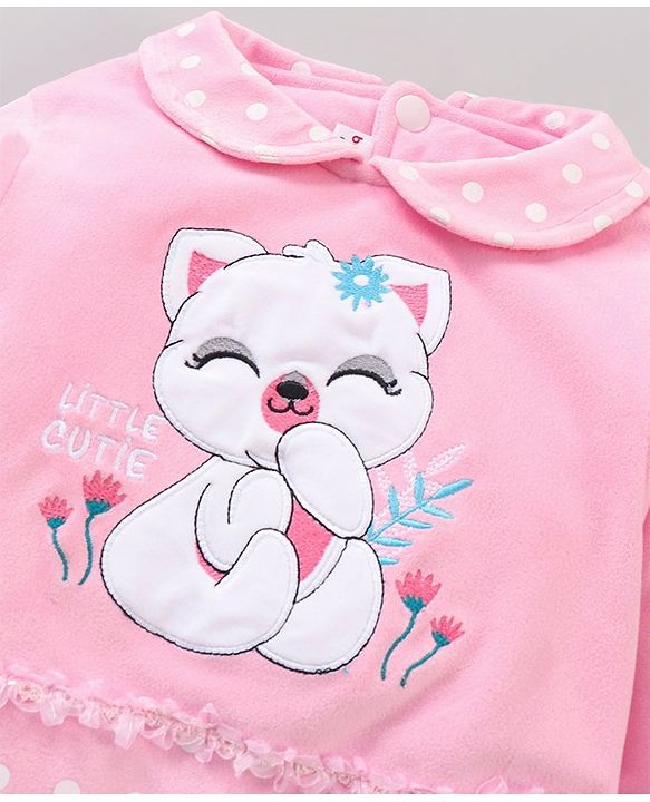 Babyhug Woven Full Sleeves Rompers Kitty Applique - Pink