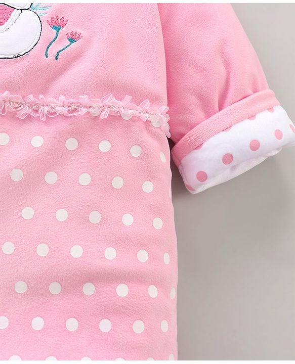 Babyhug Woven Full Sleeves Rompers Kitty Applique - Pink
