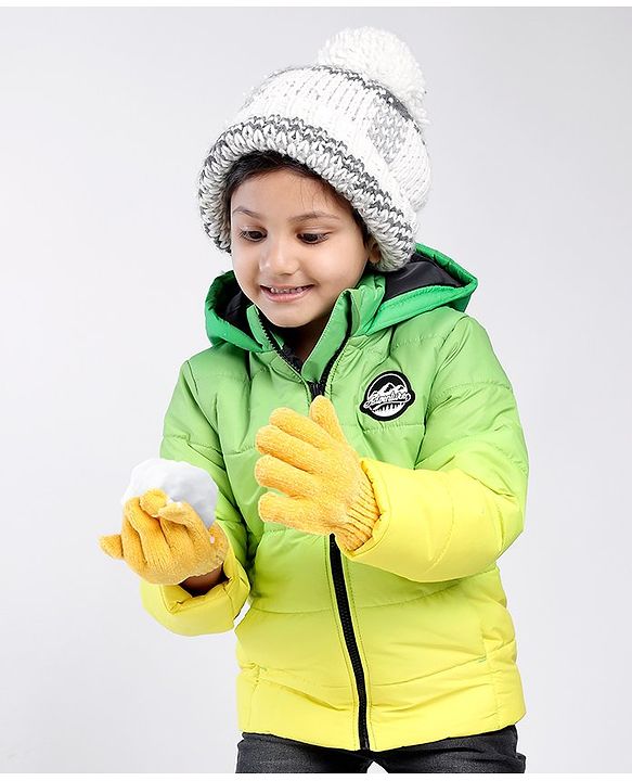 Babyhug Full Sleeves Hooded Fashion Heavy Winter Solid Color Jacket - Yellow