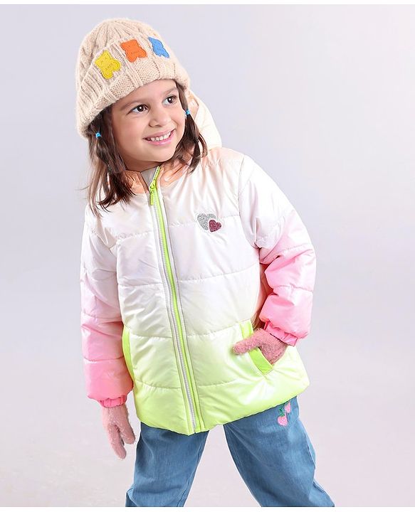 Babyhug Full Sleeves Hooded Jacket Color Block  Pattern with Heart Patch - Multicolour