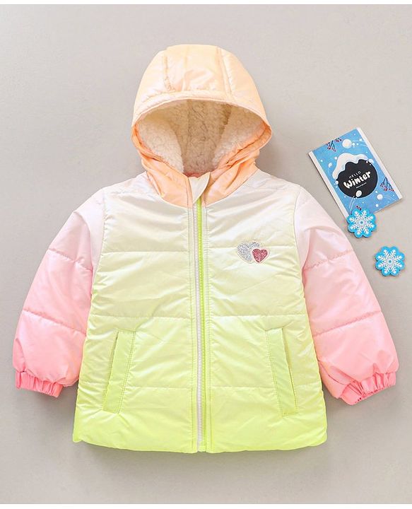 Babyhug Full Sleeves Hooded Jacket Color Block  Pattern with Heart Patch - Multicolour