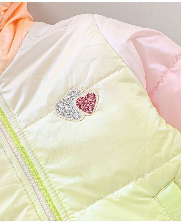 Babyhug Full Sleeves Hooded Jacket Color Block  Pattern with Heart Patch - Multicolour