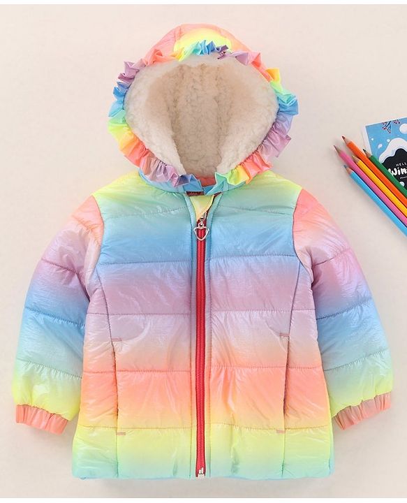 Babyhug Full Sleeves Woven Printed Hooded Padded Jacket - Multicolor