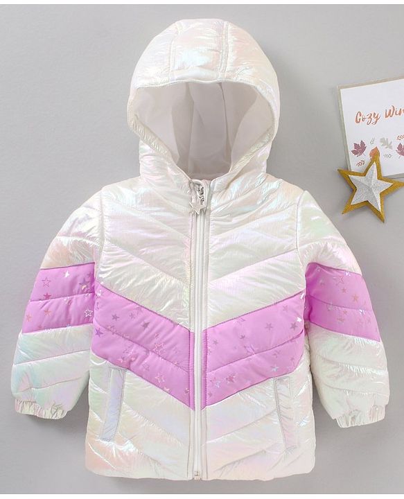 Babyhug Full Sleeves Woven Color Block Hooded Padded Jacket - Off White