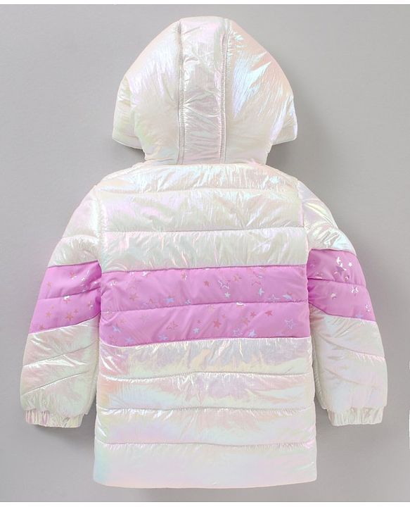 Babyhug Full Sleeves Woven Color Block Hooded Padded Jacket - Off White