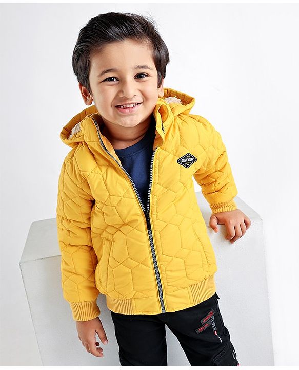 Babyhug Full Sleeves Solid Color Hooded Jacket - Yellow