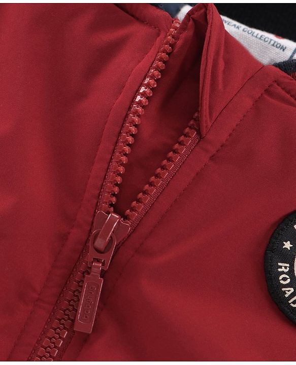 Babyhug Full Sleeves Bomber Jacket Color Block - Red