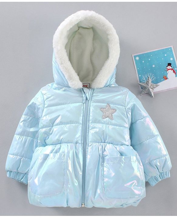 Babyhug Full Sleeves Hooded Jacket With Shimmer- Blue