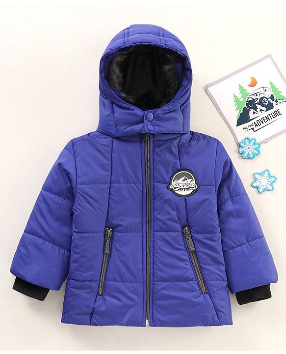 Babyhug Full Sleeves Hooded Puffed Solid Colour Jacket - Blue
