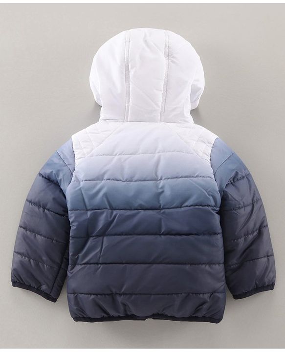 Babyhug Full Sleeves Hooded Padded Winter Jacket Color Block - Off White Navy